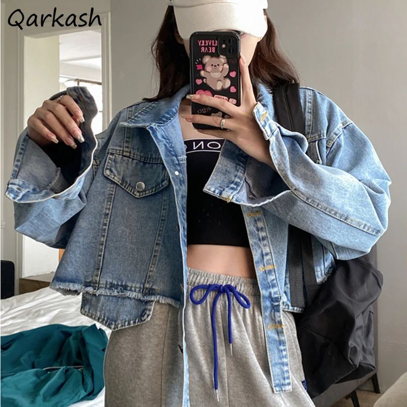 

Jackets Woman Pockets Button Fashion Korean Style Basic Solid Spring Denim Retro All-match Streetwear Cool Casual Simple Vintage