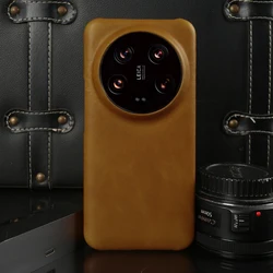 Premium Cowhide Genuine Leather Case with Oil Wax Finish - Real Leather Protective Cover for Xiaomi 17T Pro (Yellow09)