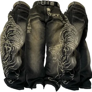 Y2K American New Fashion Tiger Print Loose Jeans Women High Street Harajuku Wind Trend Casual Joker High Waist Wide Leg Pants 1