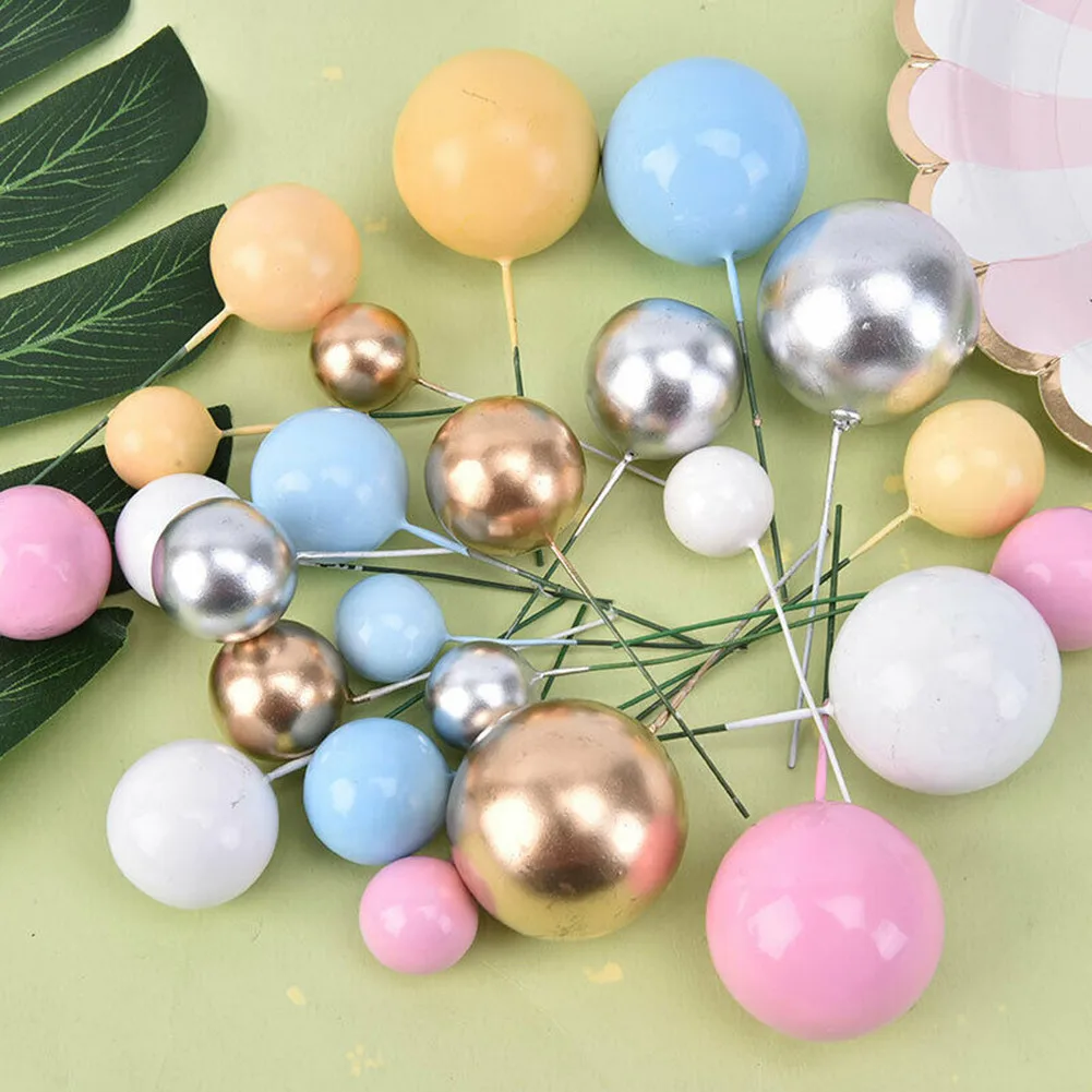 

0Pcs Balls Cake Topper Metal Silver Gold 2-4cm Different Size Colorful Balls Cake Topper For Brithday Wedding Decor