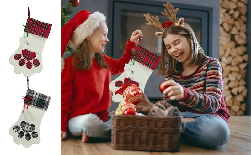 

Подвеска в виде рождественской елки с подвеской в виде милой собачьей лапы в клетку, рождественская подвеска, праздничные украшения