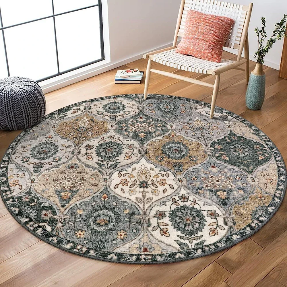 Bohemian Round Carpet for Living Room Bedroom Anti Slip Super Soft Area Rug Meeting Room Kid Room Vintage Foldable Floor Mat - Image 2