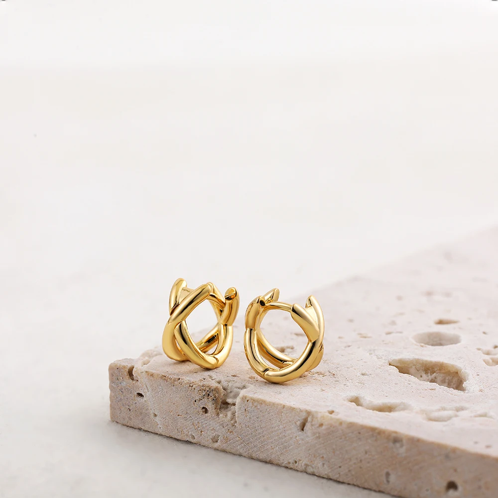 New Criss-cross Small Hoop Earrings for Women Gold Color Metal Ear Bone Aros Huggie Hoops Fashion Party Jewelry Gift 2023 5 New Criss-cross Small Hoop Earrings for Women Gold Color Metal Ear Bone Aros Huggie Hoops Fashion Party Jewelry Gift 2023 - Image 5