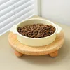 400ml Cat Food Water Bowl Double Pet Ceramic Bowls with Wooden Stand Small Dogs Drinking Eating Basin Plate Pet Supplies