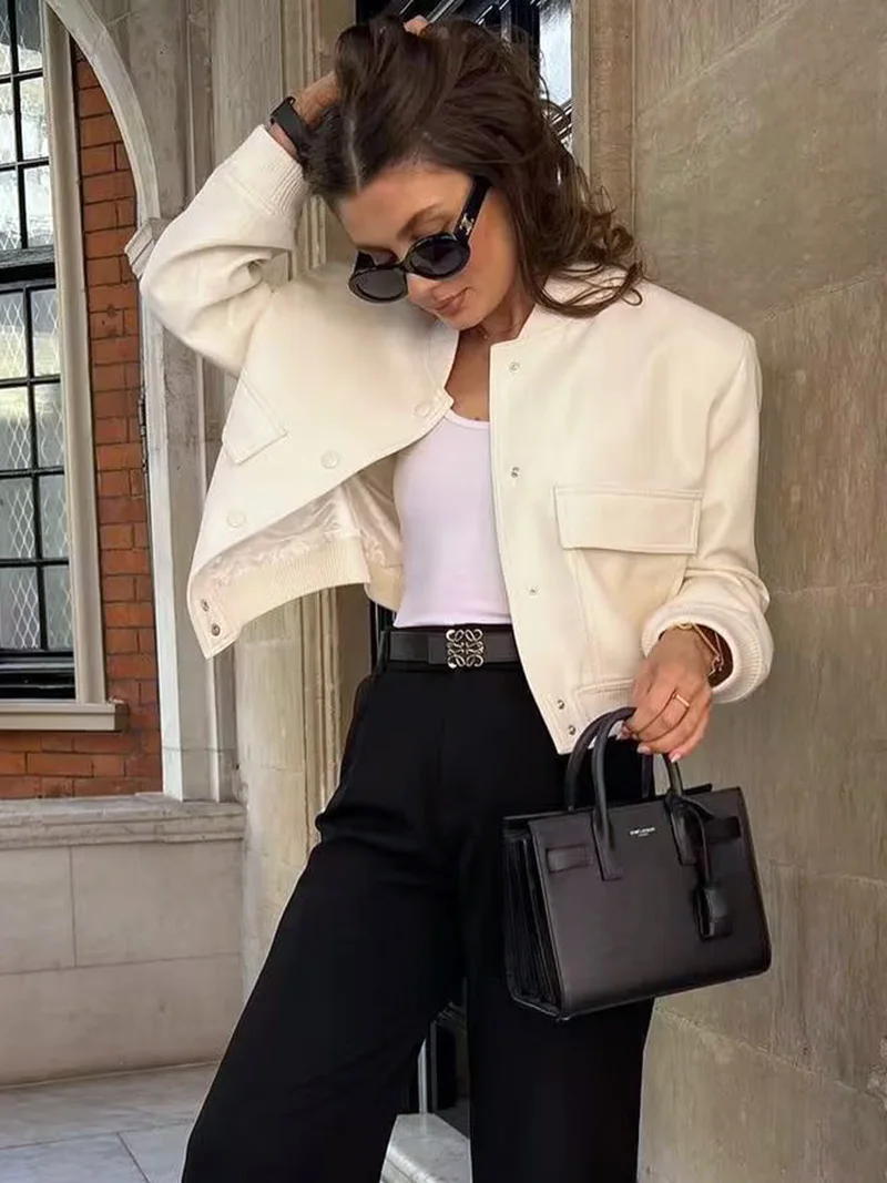 Women's Long Sleeve Bomber Jacket with Pockets Vintage Female Coat Casual Outerwear Tops Spring Fashion New 2023
