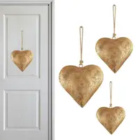 Metal Heart Wall Hanging ell with Hangings Rope Yellow Metal Aged Brass Metal Bell Vintage Doorbell Wall Mounted Iron Ornament 1