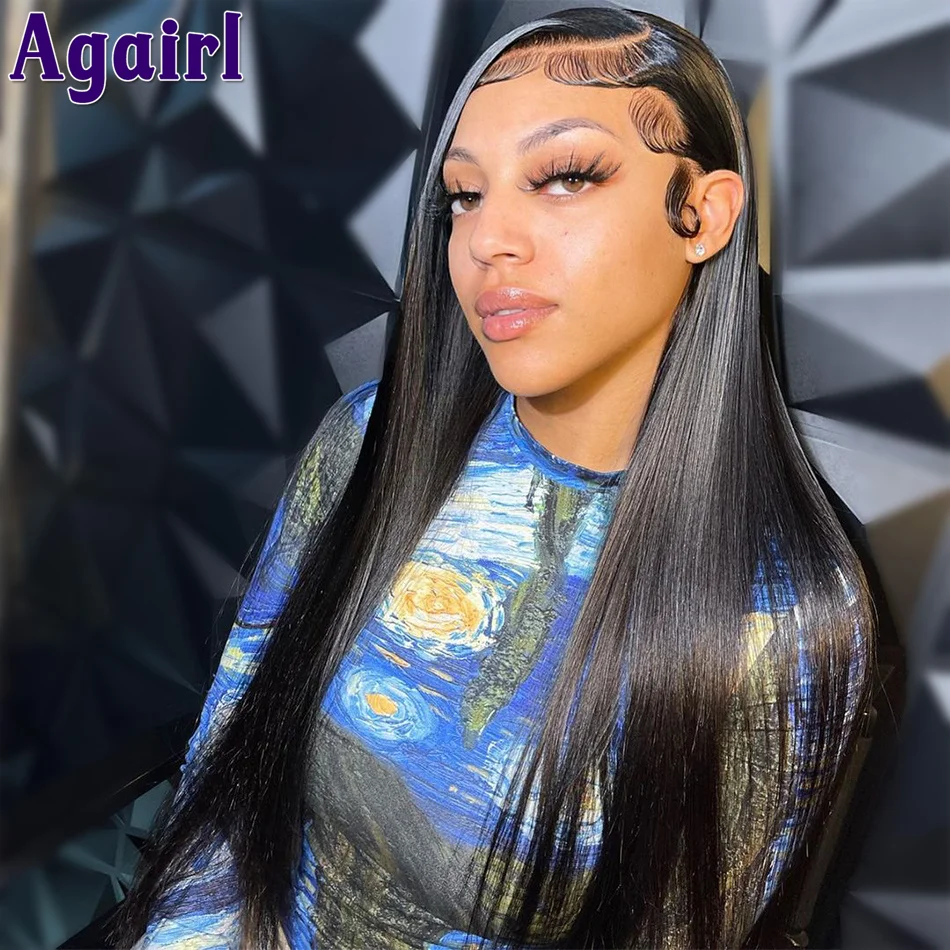 Highlight Sky Blue Straight Lace Frontal 13X4 13x6 Human Hair Wigs Brazilian Transparent  Lace Closure 4X4 5X5 Lace Front Wig