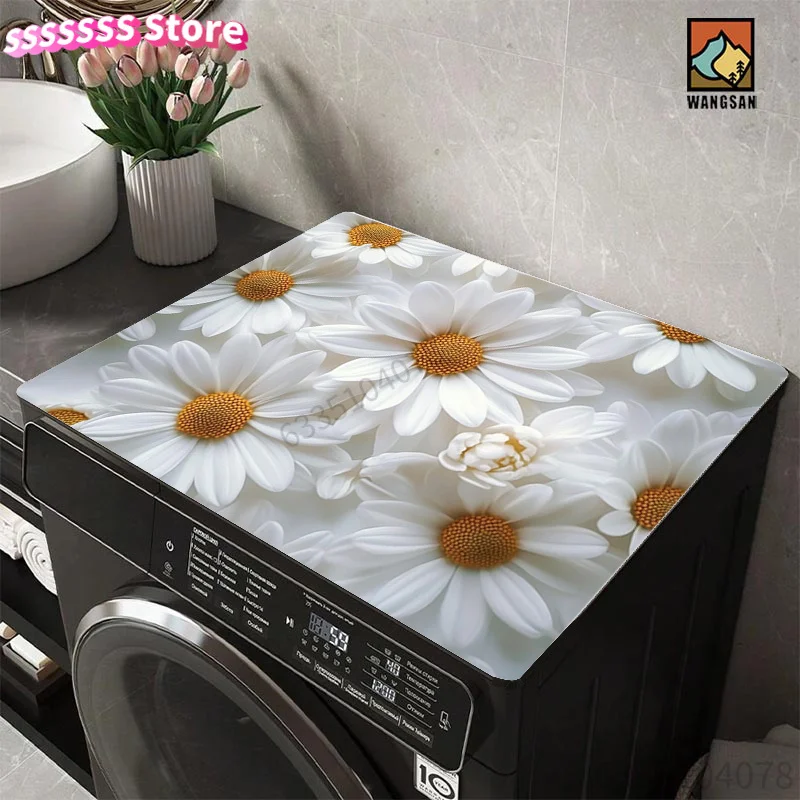 흰색 꽃무늬 식기 건조 매트, 커피 머신 매트, 세탁기 매트 및 테이블 매트, 폴리에스터 소재, 적합