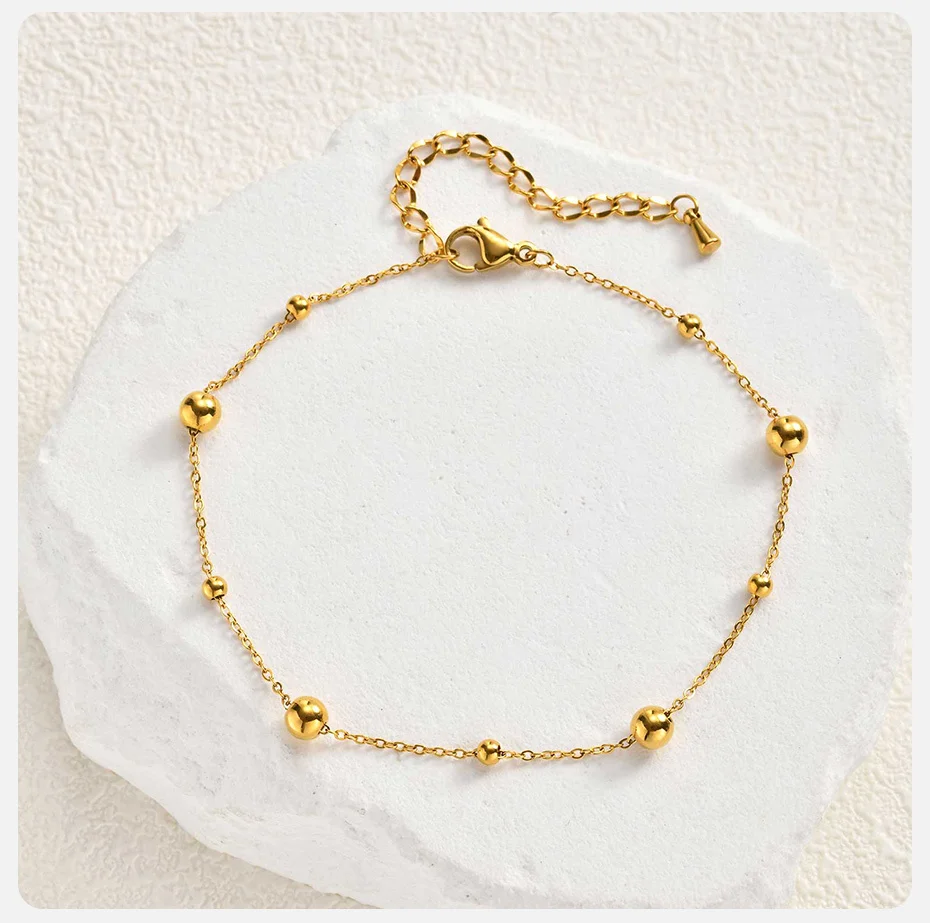 Vnox Edelstahl-Fußkettchen mit kleinen Perlen, schlichte goldfarbene 21–26 cm verstellbare Kettenfußarmband, Modeschmuck-Geschenke – Detail 11