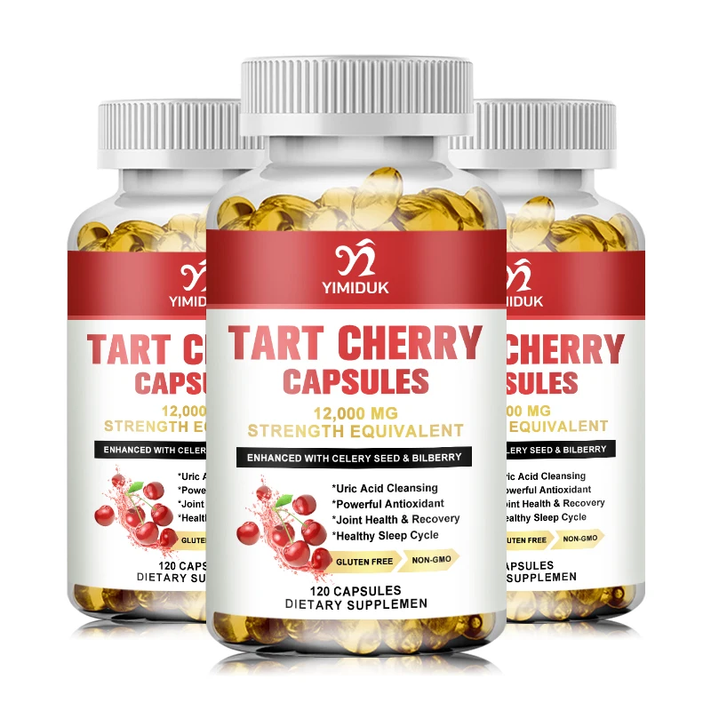 

Tart Cherry Capsules with Bilberry Fruit & Celery Seed 1200mg Premium Uric Acid Cleanse for Joint Support & Muscle Recovery