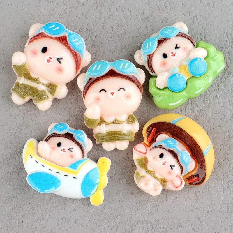 

Resin Cartoon Pilot Flat Back Cabochon Scrapbook Charms 10pcs Cute Pilot Flatback DIY Embellishments Accessories for Hairpin