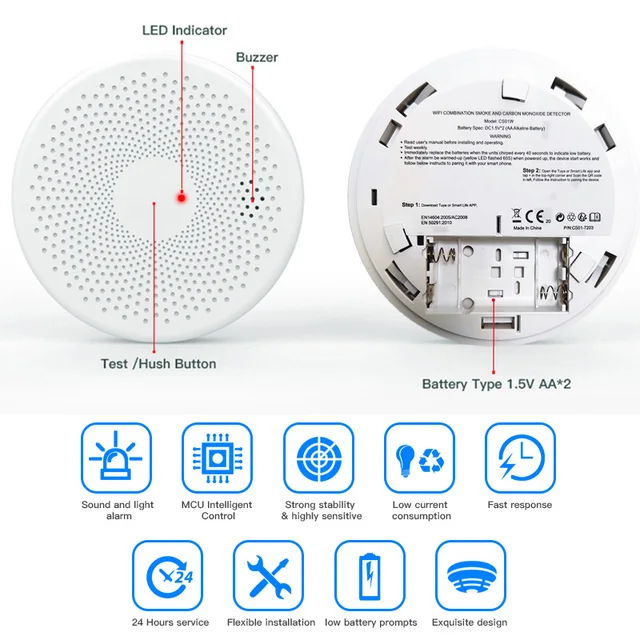 Vingugaasi- ja suitsuandur – 2-in-1 wifi tuya nutikas alarm – pilt 6