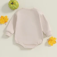 Pudcoco Baby Girl Boy Sweatshirt Romper Halloween Clothes Letter Pumpkin Fuzzy Embroidery Longsleeve Toddler Fall Jumpsuit 0-18M 2