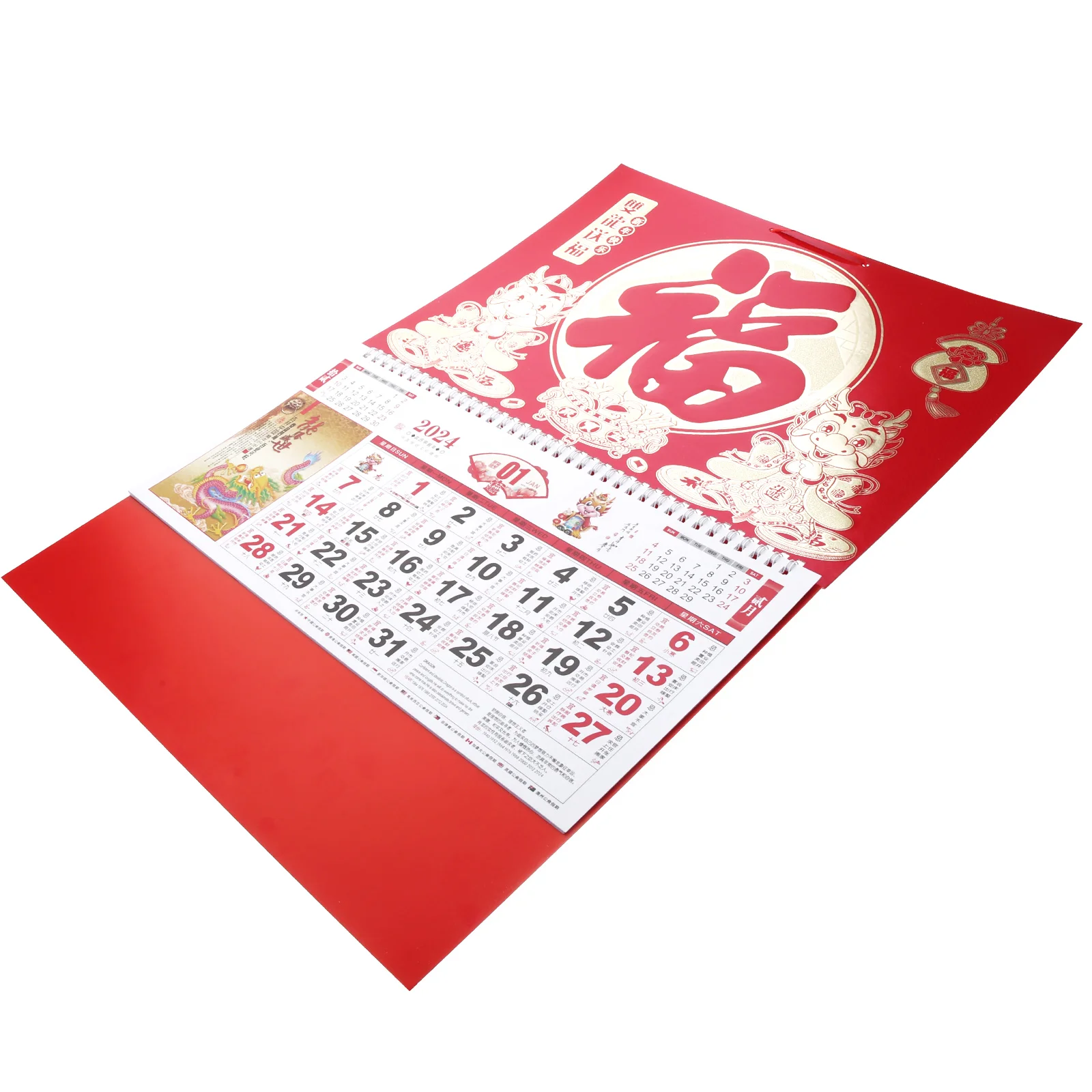 Chinoiserie Decor Tradition Chinese Calendar Hanging 2024 Fu Character Dragon Year Paper Calendars Wall Lunar Monthly Large