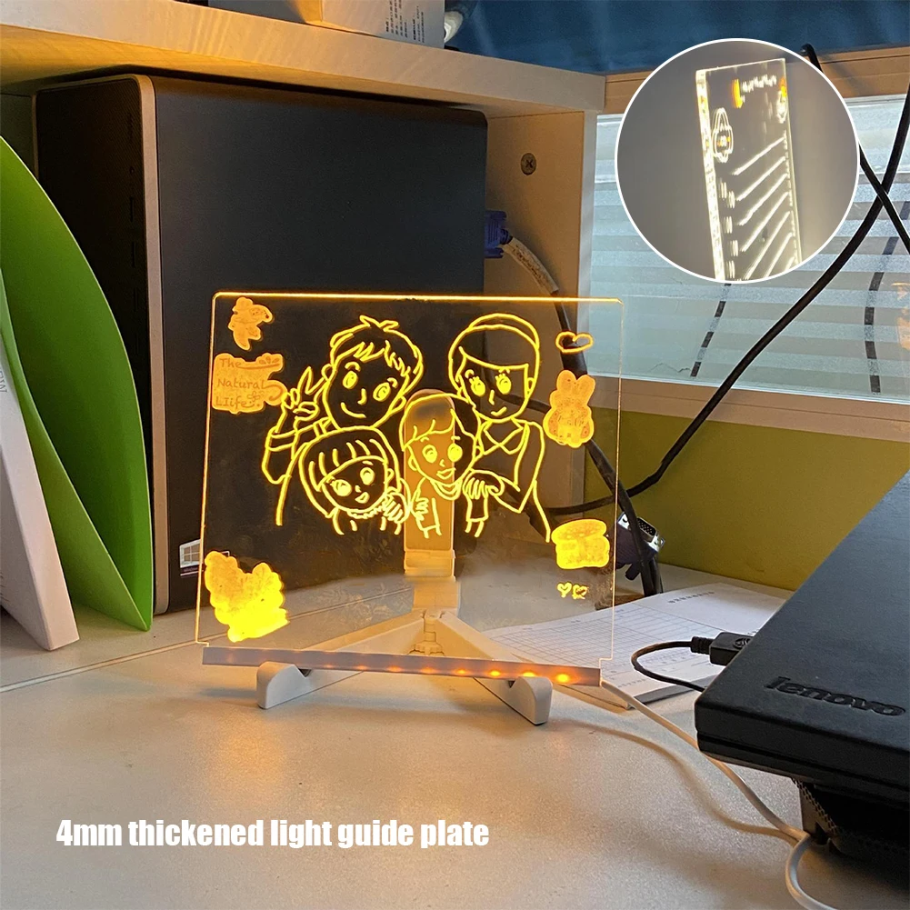 Light Up LED Letter Message Board Glowing Acrylic Dry Erase Board with Light With 7xPens Erasable Neon Sign Clear Writing Board