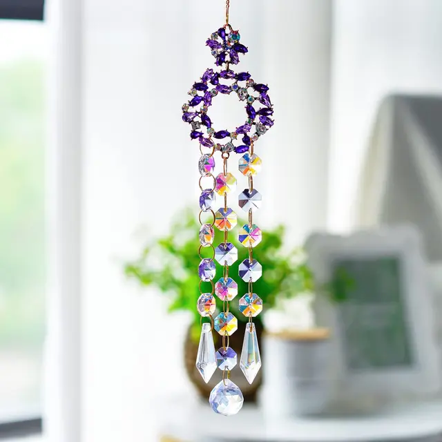 H&D Strasszok Crystal Napsütő Lila Koszorú Medál, Kristályprizmák Szivárvány Varázsa Ajándékok Nőknek Születésnapi Esküvő - Image 6