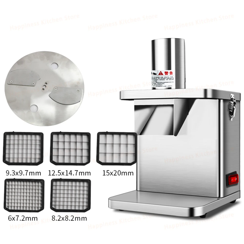 Commercial Electric Vegetable Cutter Fruit Slicer Tomato Pieces or Cube Cutting Stainless Steel Food Processor 5 Blades