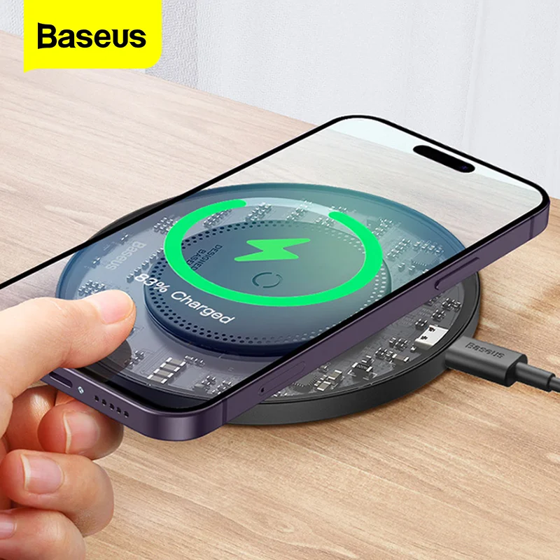 Baseus 15W Caricabatterie Wireless Veloce Per Iphone 14 13 12 Per Airpods Visibile Qi Wireless Charging Pad Per Samsung S22 Xiaomi Poco X5