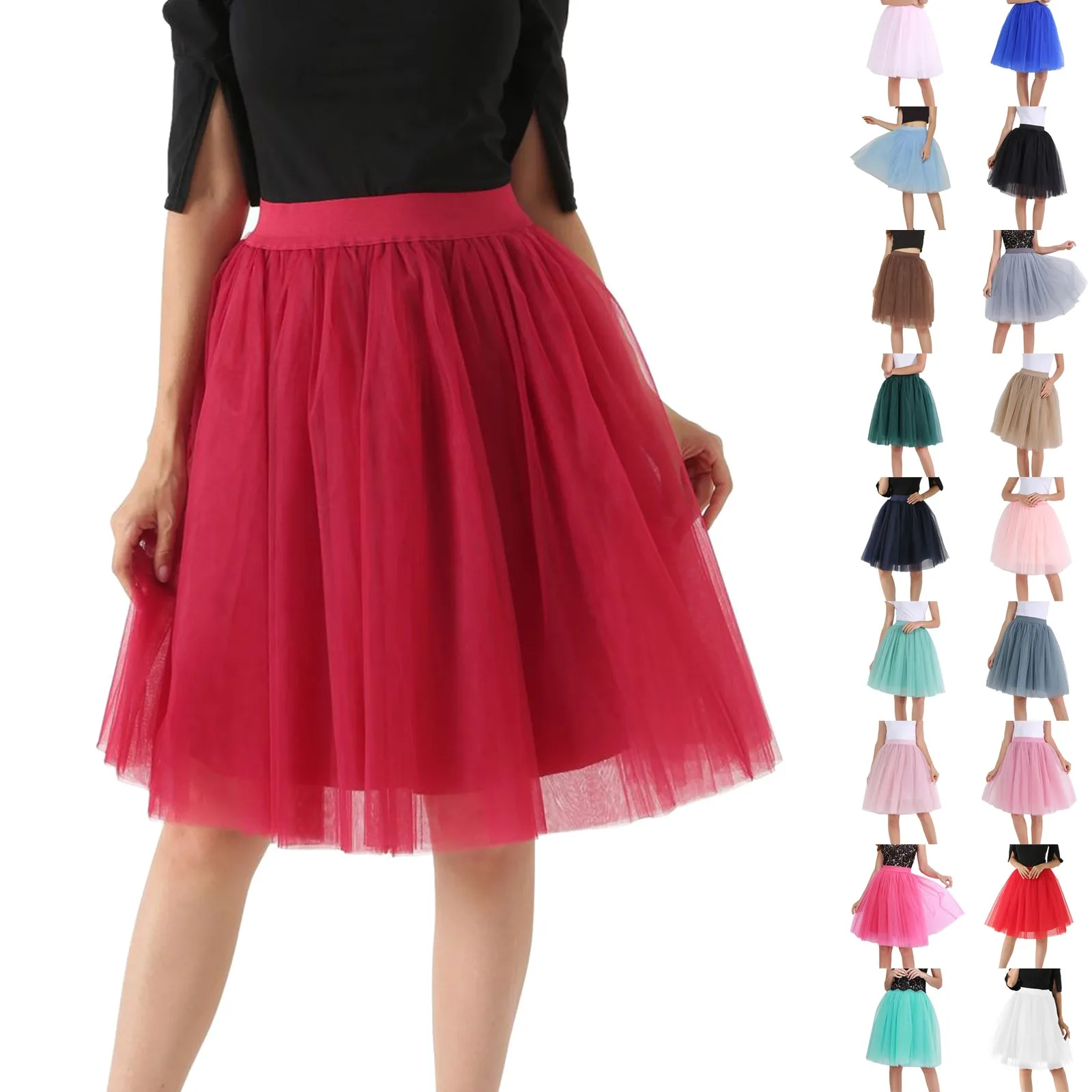 

Quality Layers Fashion Tulle Skirt Pleated Tutu Skirts Womens Lolita Petticoat Bridesmaids Midi Skirt Puffy Jupe Saias Faldas