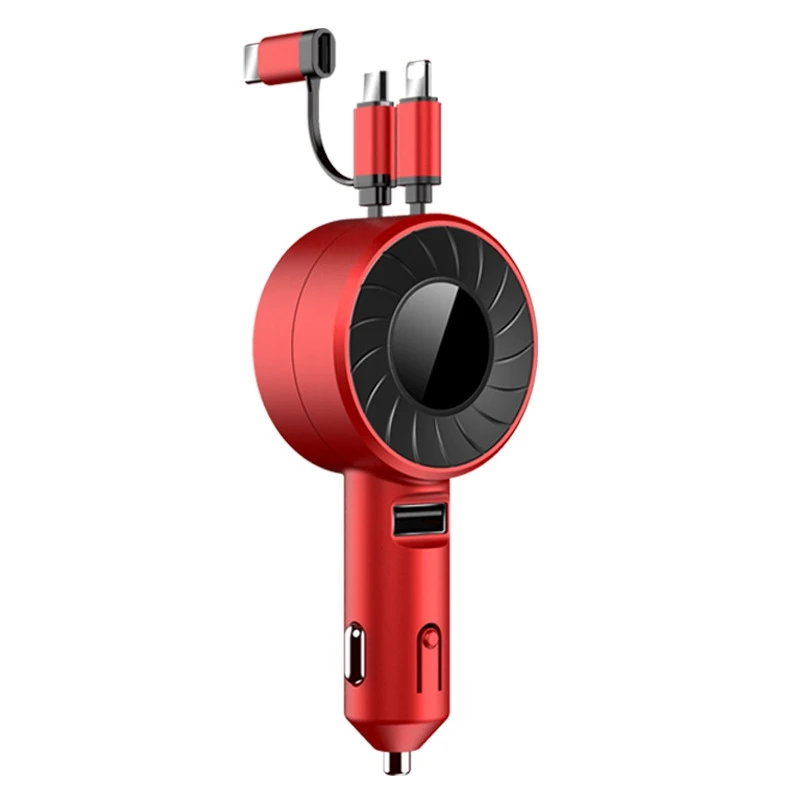 

3 in 1 Car Charger for Samsung for IPhone Android Micro-USB Type-C Portable Cable Multi Function Telescopic Cable Red