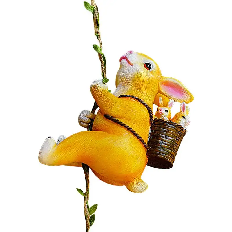 

1PC New Rabbit Climbing Statue Resin Rabbit Statue Carrying Food Climb Rope Outdoor Animal Sculpture For Home Office Garden use