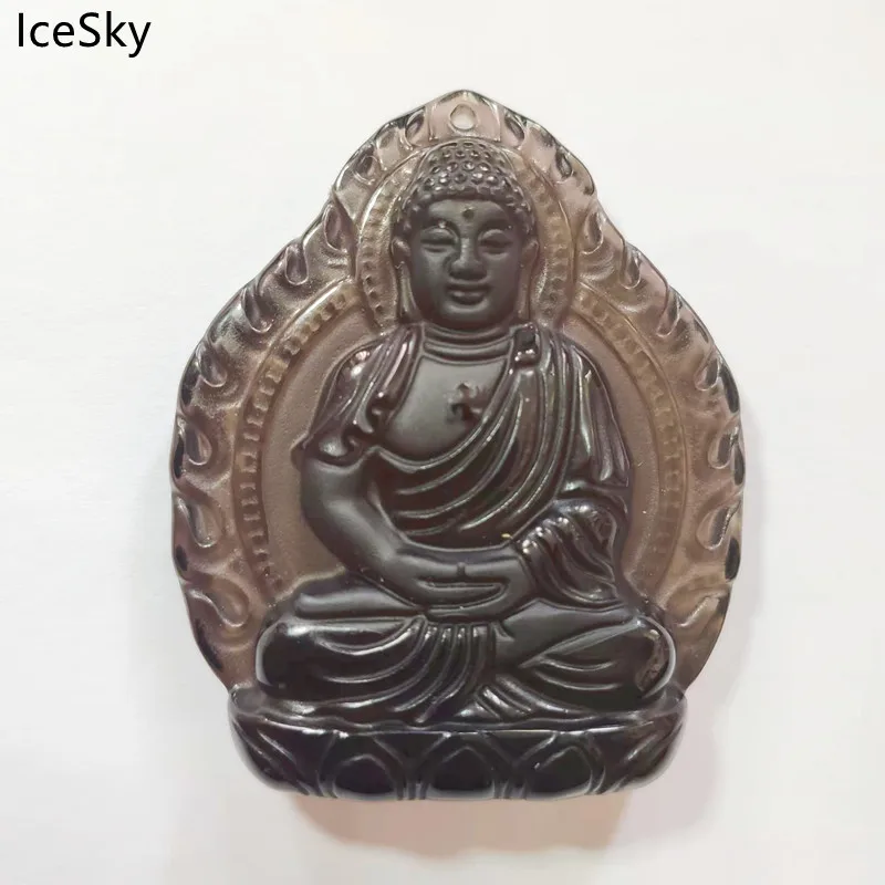 

Ice Transparent Obsidian Buddhist Eight Patron Saint Necklace Men Bodhisattva Pendant Good Luck Blessing Women Jewelry Pendant