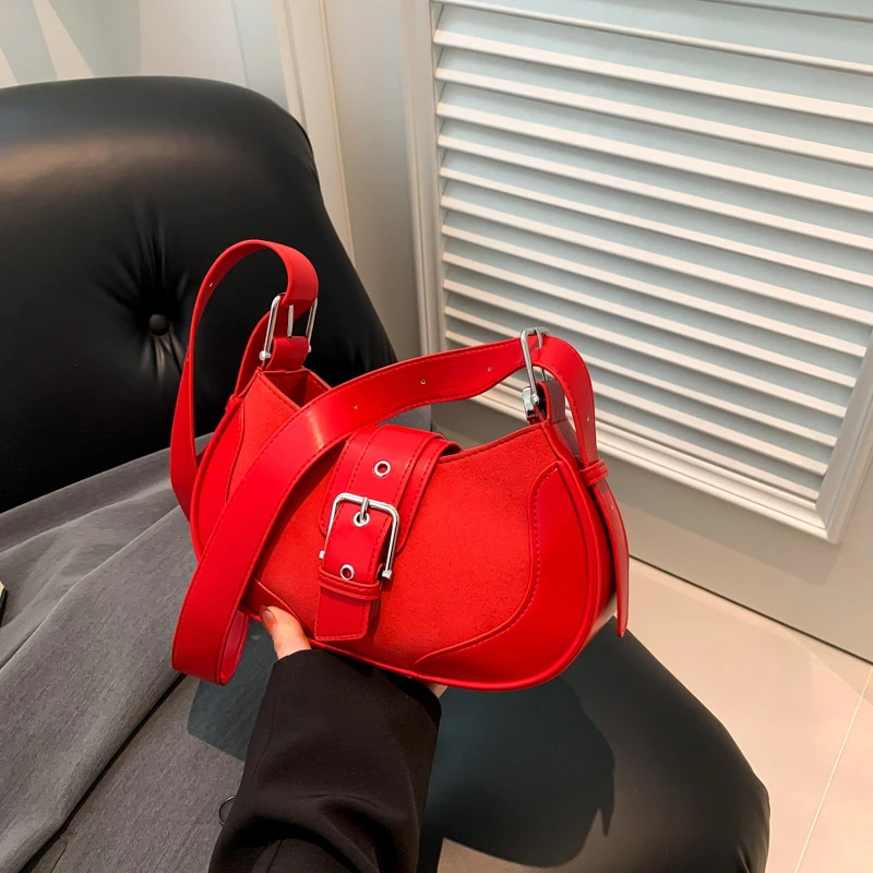 

Классическая замшевая женская сумка-седло, однотонная Наплечная сумочка большой вместимости, Женский саквояж кросс-боди в локомотивном стиле