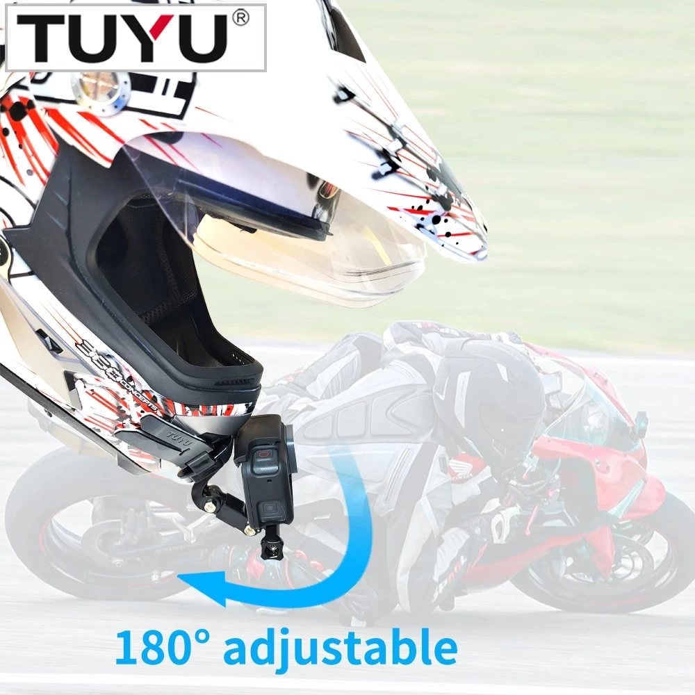 Tuyu-motocicleta Capacete Frente Chin Mount Strap Suporte Dobrável para Gopro Hero 12 11 10 Insta360 Dji Eken h9 Acessório para Iphone 15 - Image 2
