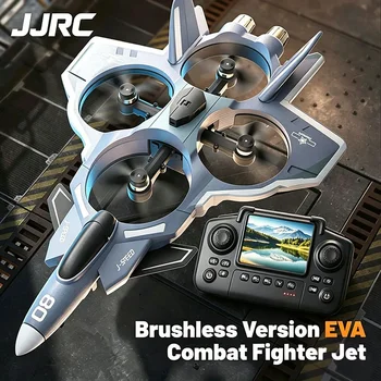 Drone RC JJRC con Telecamera ad Alta Definizione + Telecomando 2.4G con Schermo Integrato per Visualizzazione in Tempo Reale, Giocattolo Aereo da Caccia Brushless in EVA