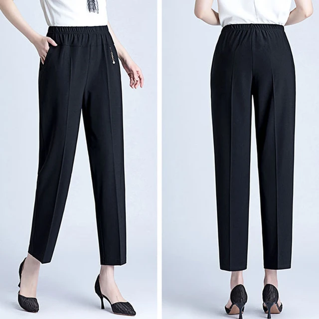 Middle Aged Elderly Women's Trousers Spring Summer Thin Cotton And Linen  Pants 6xl Mother's Elastic Waist Stretch Pant - Pants & Capris - AliExpress