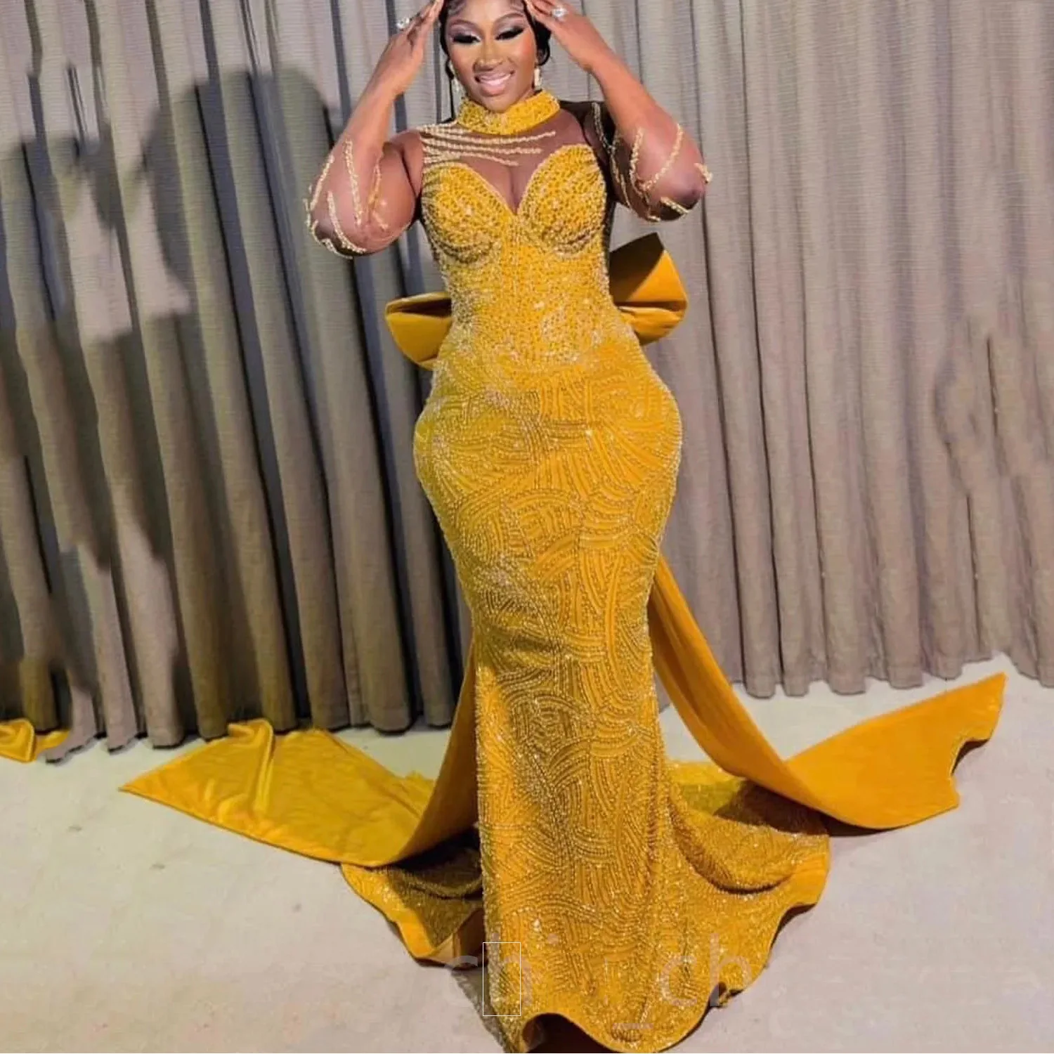 Yellow Mermaid Prom Dresses Long Special Occasions Formal Dress Bow ...