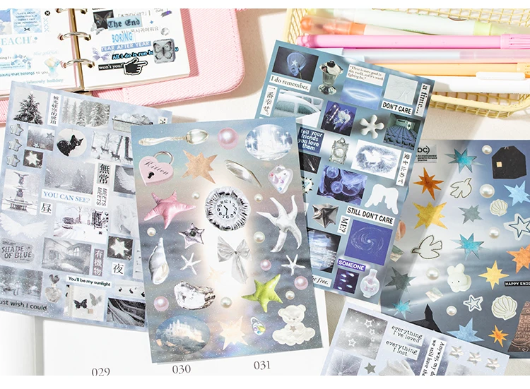 30 Sheets Cute Flash Decorative Cut Film Y2K Sticker Book Journal Stickers Handbook Scrapbooking Decoration Aesthetic Stickers