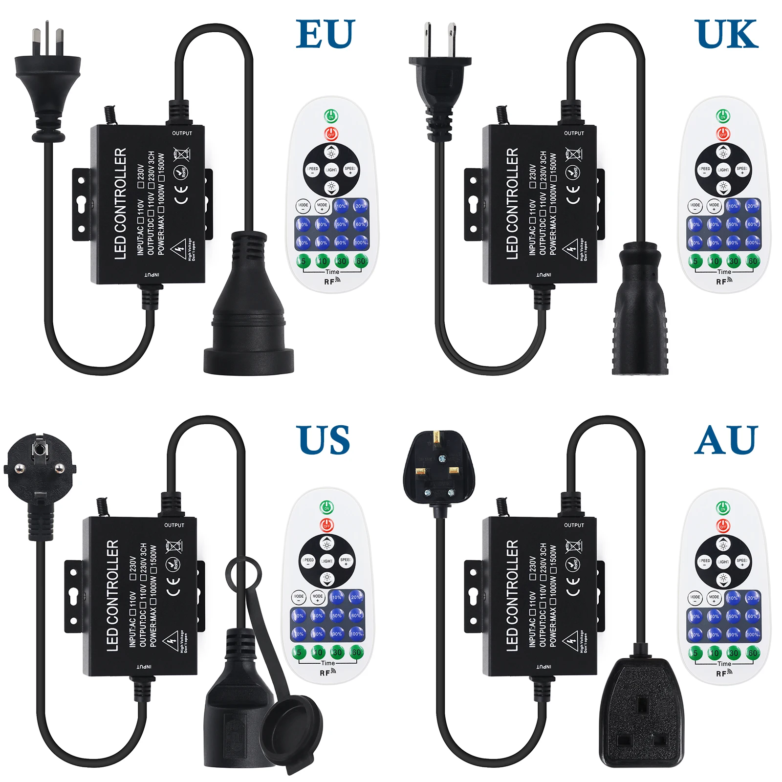 AC 110V 220V LED Strip Dimmer 23 Keys RF Remote Controller Dimmer for Dimming LED String/LED Bulb/LED Strip with EU/US/AU Plug led strip controller led dimmer switch led dimmer controller smart dimmer switch led strip switch led string dimmer power cords dimmer switch