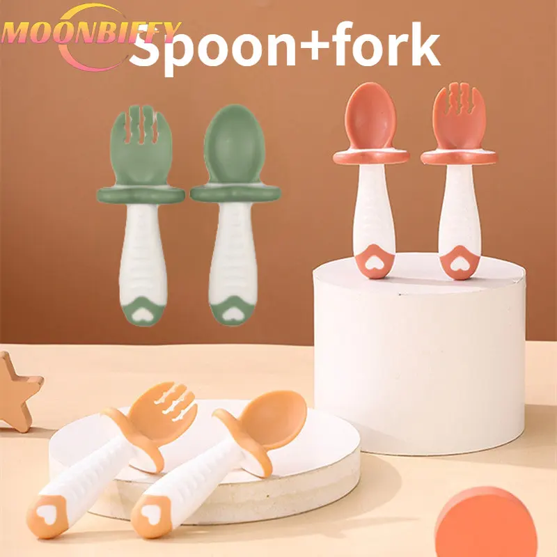 

2 шт./набор, Детские Силиконовые ложки и вилки