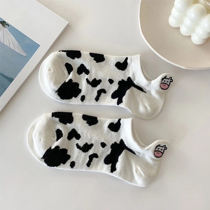5 Paar Damen socken schöne Kuh muster kurze Socken kreative Drucks ocken Knöchel socke – Detail 7