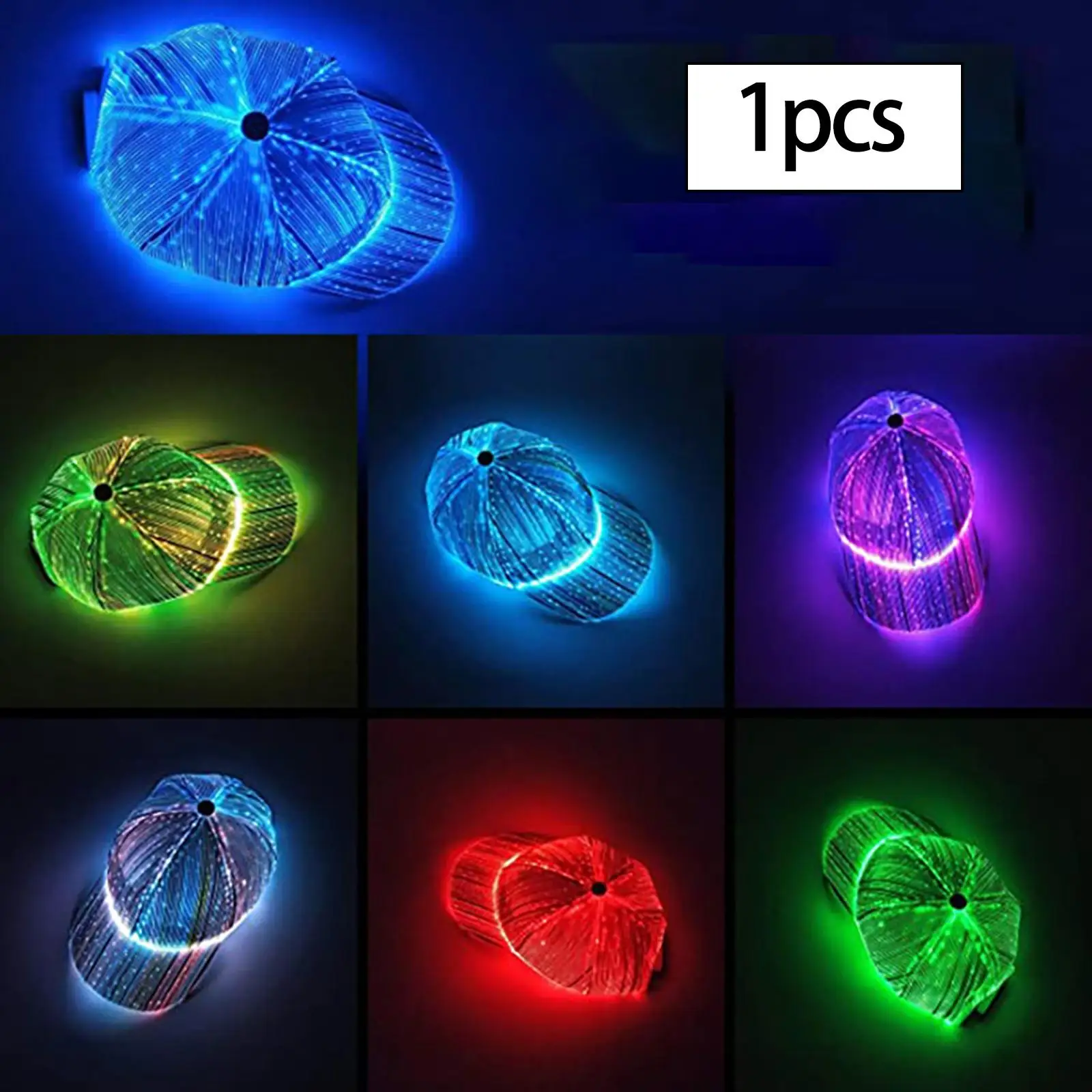 Fiber Optic Caps 7 Colors Luminous Glowing Hip hop Baseball Hats USB Charging Party Christmas Caps for Event Holiday Black