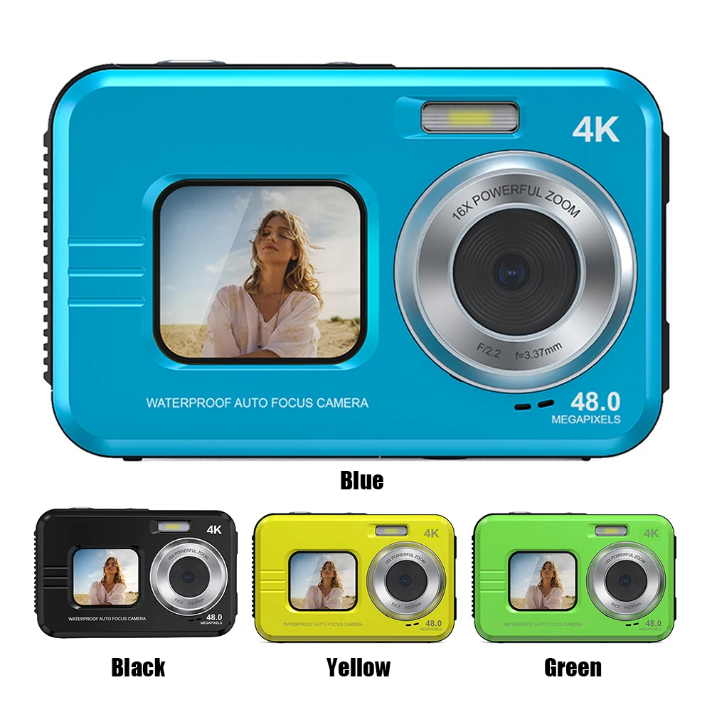 2.7 Inch Video Camera 48 MP Waterproof 2.7K High-Definition Camera Dual Screen 16X Zoom For Outdoor Sports Dive Digital Camera