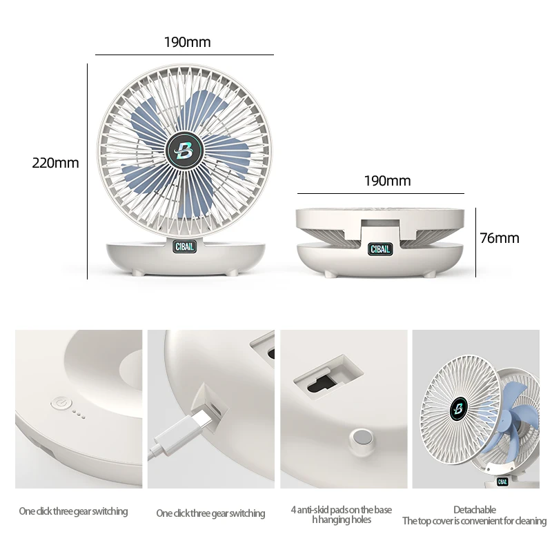 Three-Speed Adjustable Fan Usb Charging Home Dormitory Large Wind Desktop Mini Portable Electric Fan Folding Convenient Storage 6