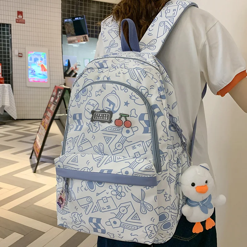 Purple Girl Travel Cartoon Print Laptop Backpack Female Harajuku Book Bags Ladies College Fashion Kawaii Women Leisure SchoolBag