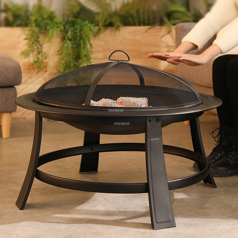 Creative Round Fire Pits Home Charcoal Barbecue Stove Outdoor Courtyard Grill Stand Camping Furnace Indoor Heating Brazier Table
