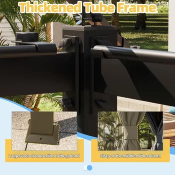 10x13 FT Outdoor Gazebo for Patio, Heavy Duty Party Tent with Double Roofs, Outdoor Canopy with Curtains and Nettings for Deck, 6