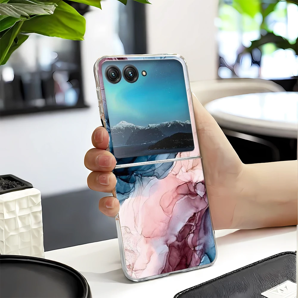 Marble Pattern Transparent Folding Phone Case, Clear PC Cover