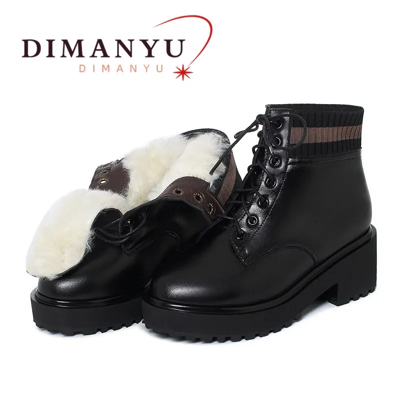 

Winter Shoes Boots Women Platform Genuine Leather Large Size 41 42 43 Women Ankle Boots Wool Warm Non-slip Snow Boots Ladies