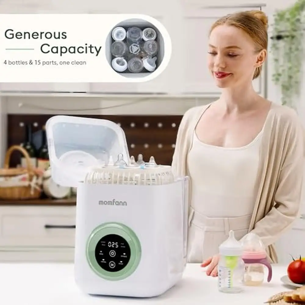 4-in-1 Baby Bottle Washer Sterilizer Dryer Green Clean Sterilize Dry & Store Bottles & Accessories in One Machine Time & Effort 6