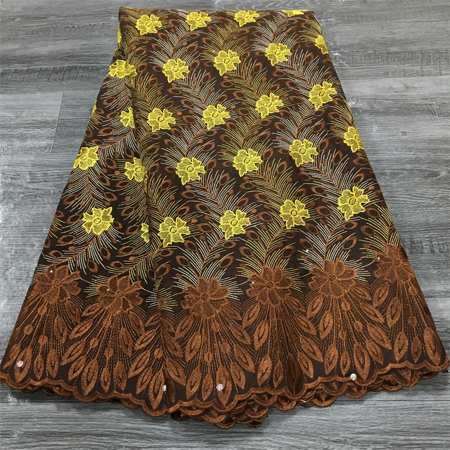Nigerianischer Stickerei-Baumwoll-Spitzenstoff 2024, hohe Qualität, 5 Yards, Schweizer Voilespitze, afrikanischer Stoff, elegantes Kleid für Frauen A3806 – Detail 10