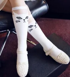 Baby Kids High Knee Warm Stocking School Cartoon Cat Lace Solid Stockings Spring Summer Autumn Princess Baby Girls Kids Tights