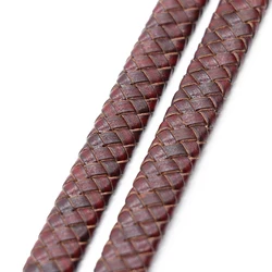 Vintage Black and Brown Genuine Braided Leather Cords - 8mm - 0.5meter (Vintage Wine Red)