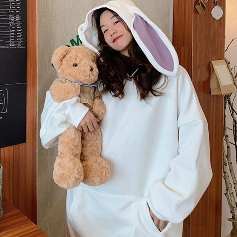 Donne Cute Bunny Ear manica lunga Lovely Rabb Tops felpa con cappuccio per giacca cappotti felpa oversize DXAA  200000345