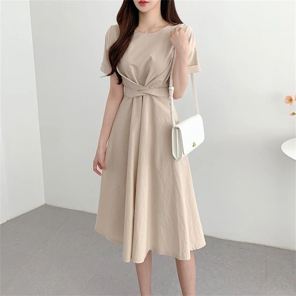 Plamtee Summer Work Wear Lace Up Dress Women 2022 Elegant Office Wear