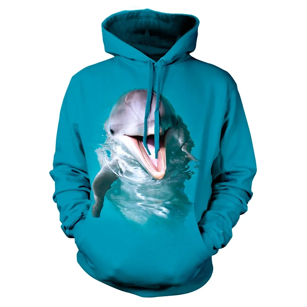 

Autumn And Winter Fashionable Street New Men And Women Cool And Creative Dolphin Water Blue Fashionable Hot Hooded Hoodie.